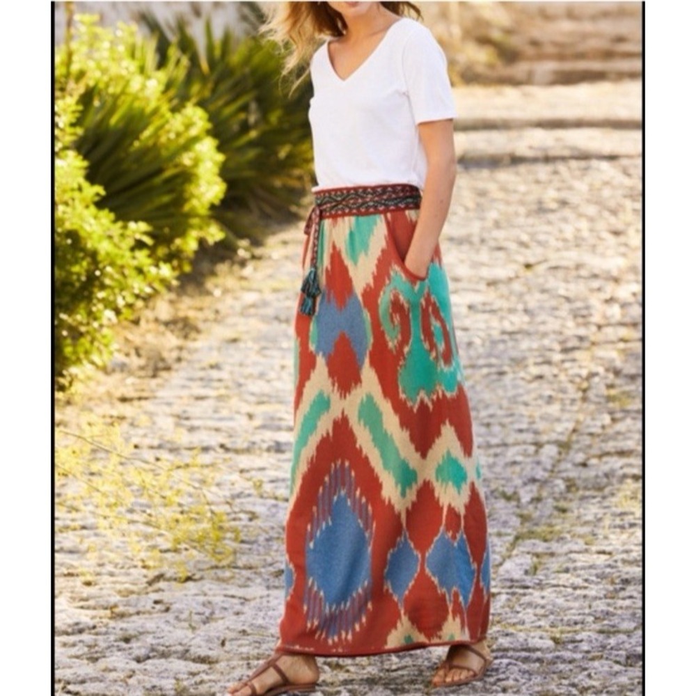 Peruvian Connection Skirt Womens Small Tashkent Pima Cotton Maxi Bohemian‎ Ikat